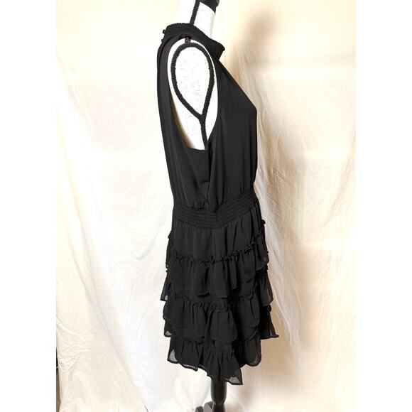 1. State Sleeveless Black Dress Sz XL Tiered Ruffled Skirt High Neck Mini NWT - Picture 7 of 8